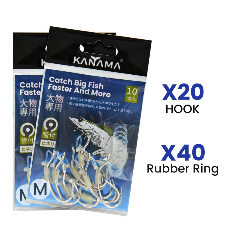 KANAMA Luminous Live Shrimp Hooks - High Carbon Steel Fishing Hooks with Barbed, Saltwater Corrosion Resistant Strong Hooks, Ideal for Bass, Groupers, Pike & More, Medium, 20 Pcs - Image 5